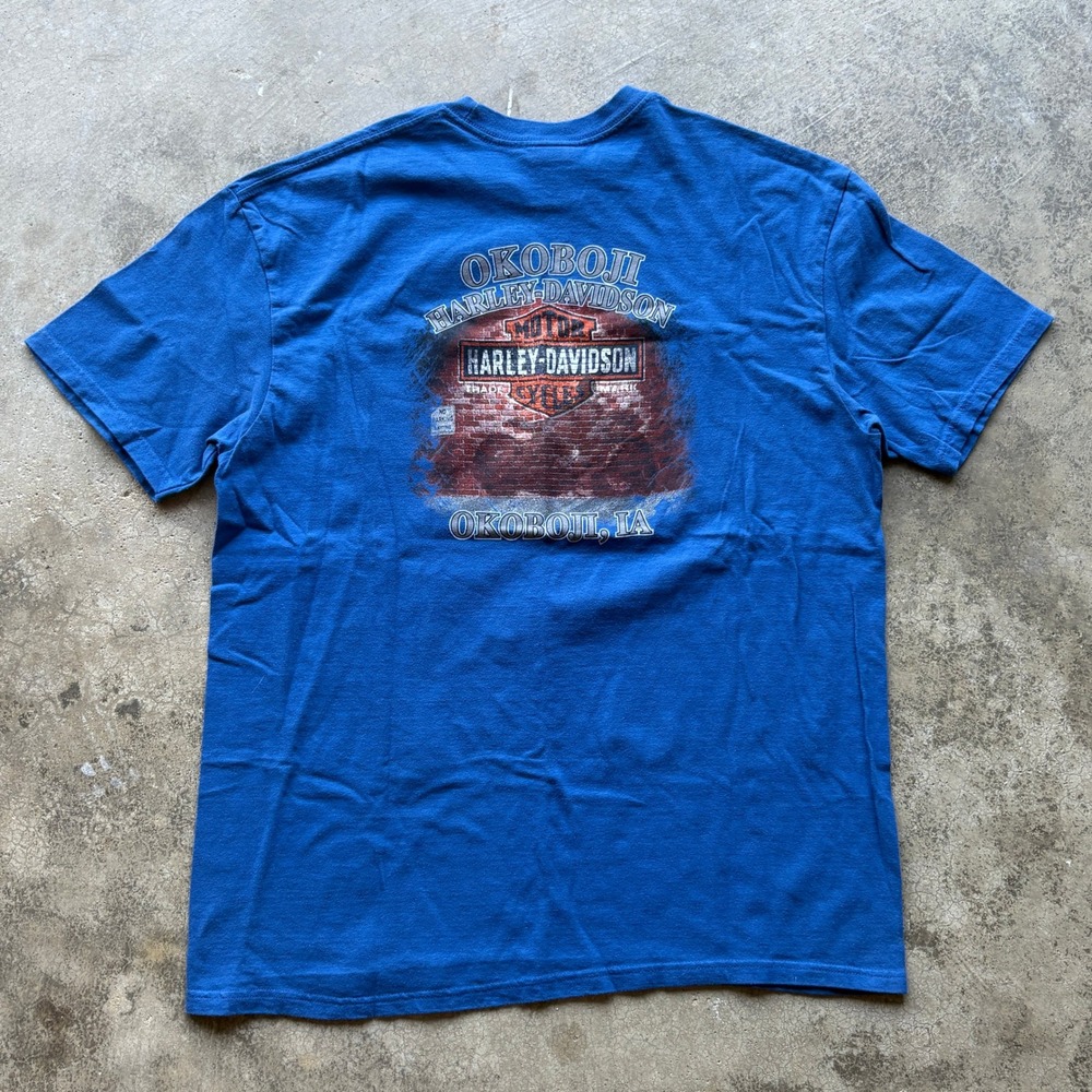 Harley Davidson Okoboji‎ Iowa Graphic T Shirt Mens XL Pocket Tee